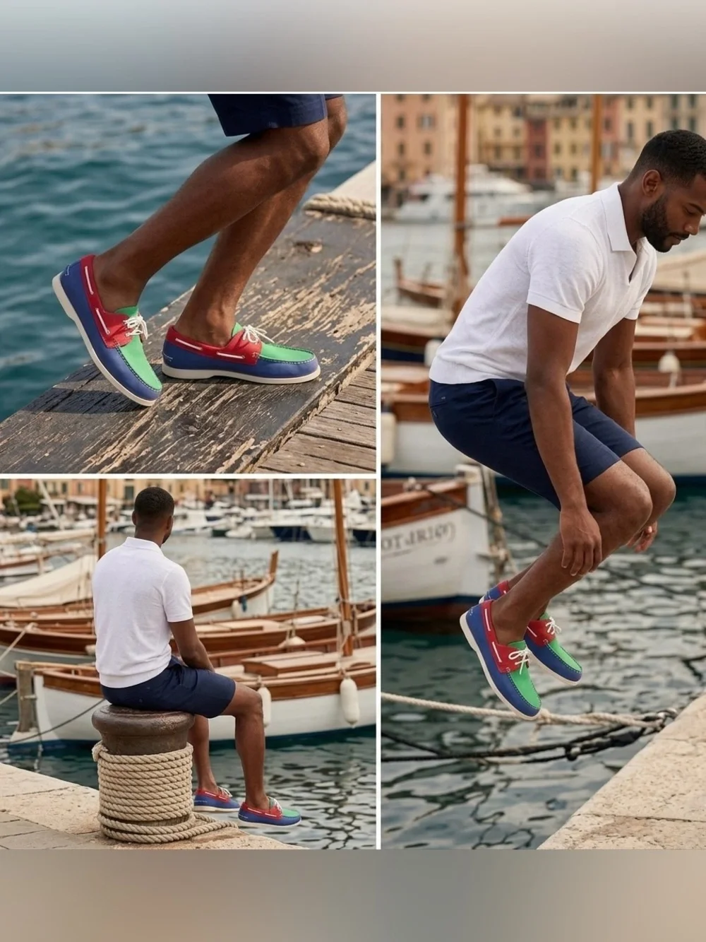 🖤🖤 CLUBROOM Mens Blue Color Block Comfort Elliot Round Toe Lace-Up Boat Shoes